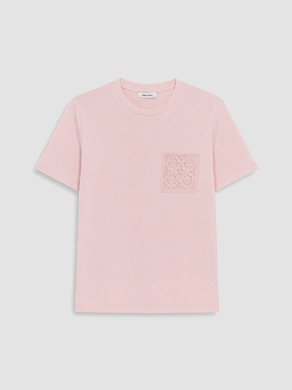 Pembe Dantel Cepli %100 Pamuklu Kadın Tişört-4