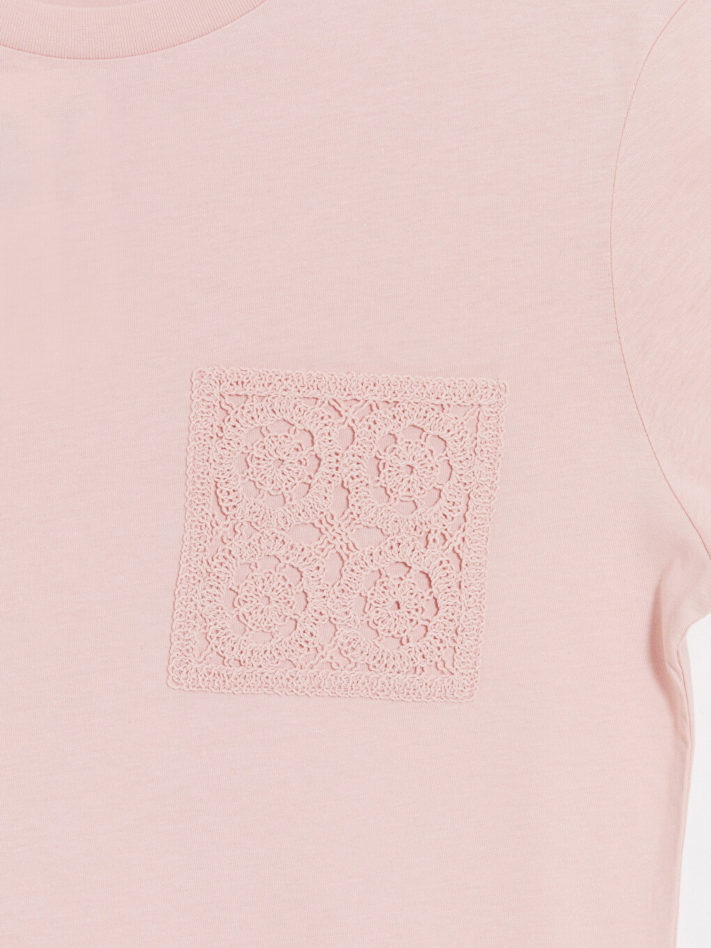 Pembe Dantel Cepli %100 Pamuklu Kadın Tişört-5