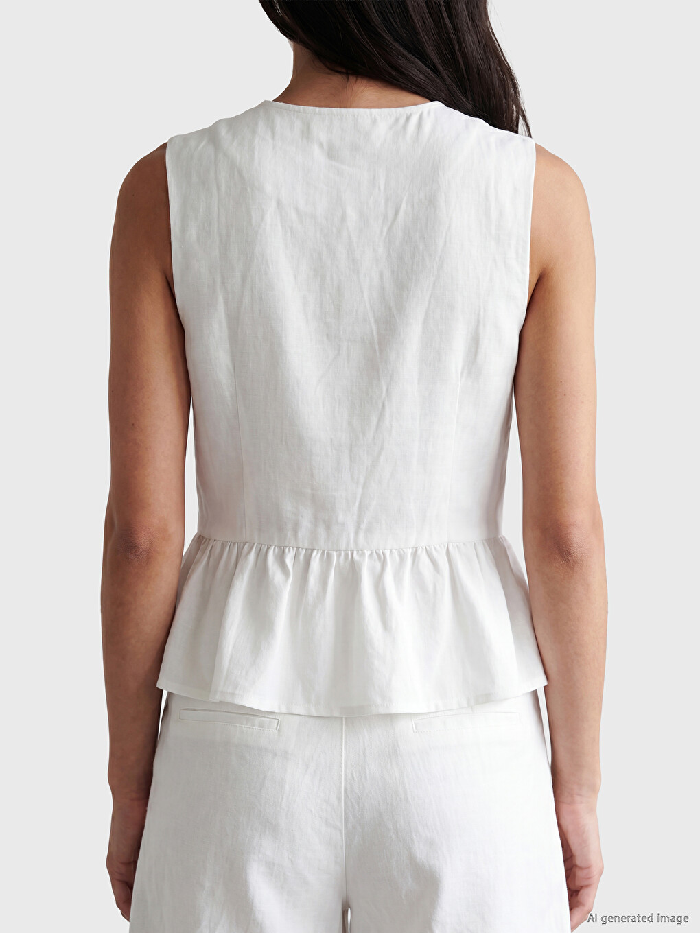 Self-tie Linen Blend Women's Waistcoat-3