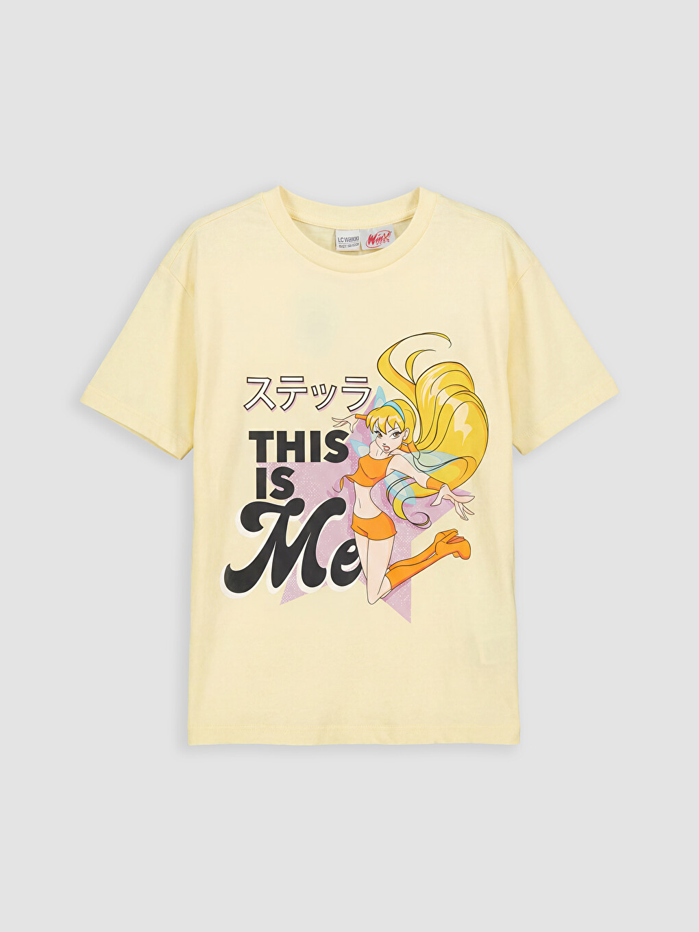 Sarı Bisiklet Yaka Winx Club Baskılı Kız Çocuk Tişört