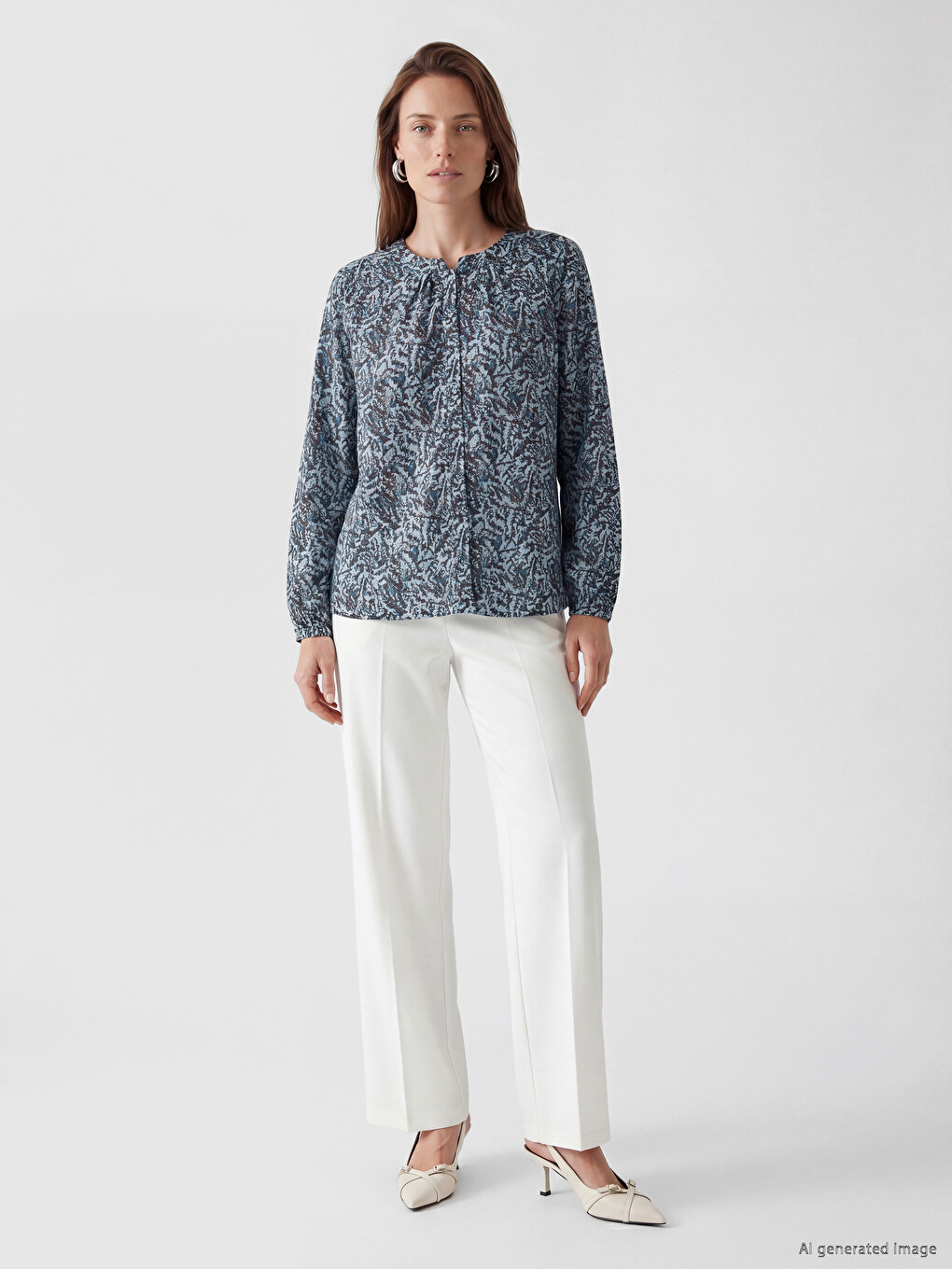 Crew Neck Patterned Blouse-1