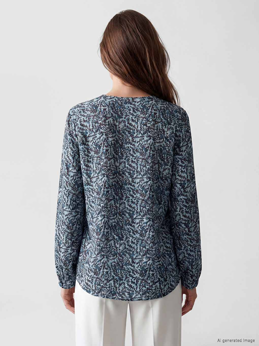 Crew Neck Patterned Blouse-3