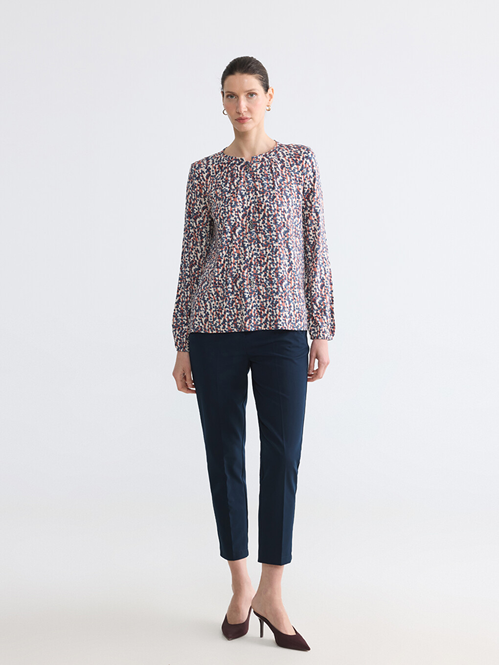 Crew Neck Patterned Blouse-1