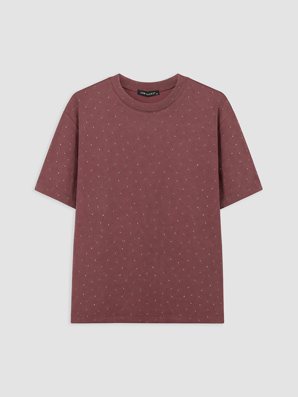 Mürdüm Taşlı Oversize Soft Touch Kadın Tişört