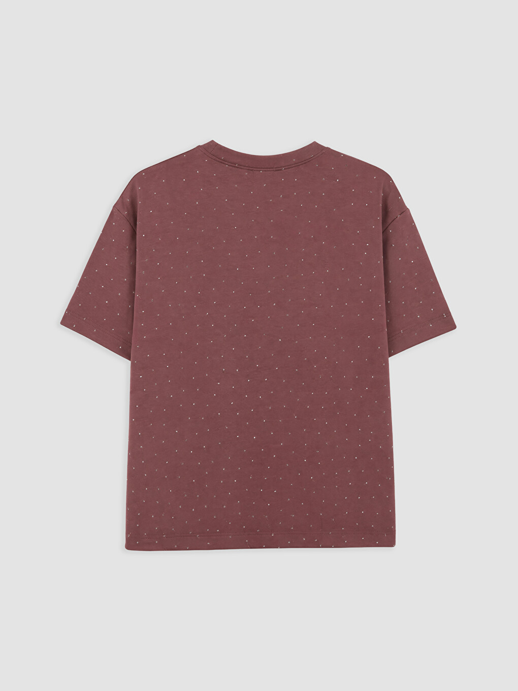 Mürdüm Taşlı Oversize Soft Touch Kadın Tişört-1