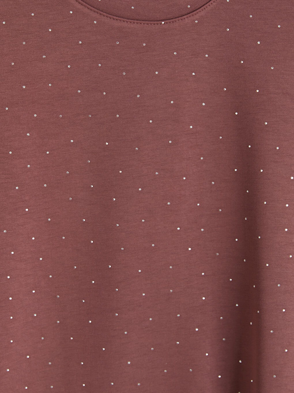 Mürdüm Taşlı Oversize Soft Touch Kadın Tişört-2