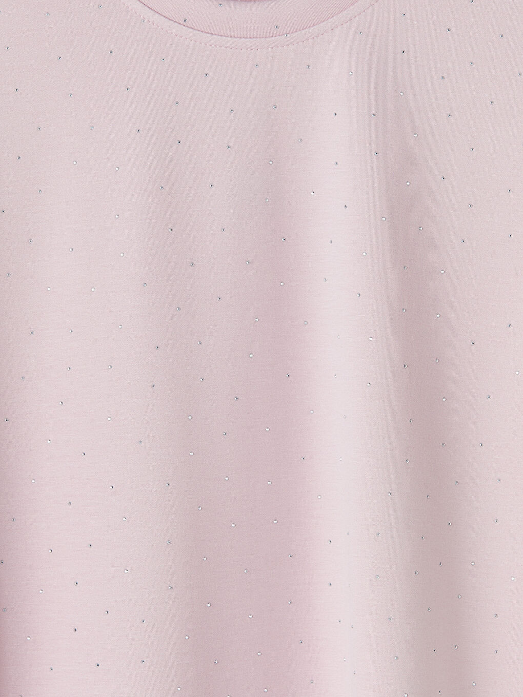 Pembe Bisiklet Yaka Taşlı Oversize Kadın Tişört-6