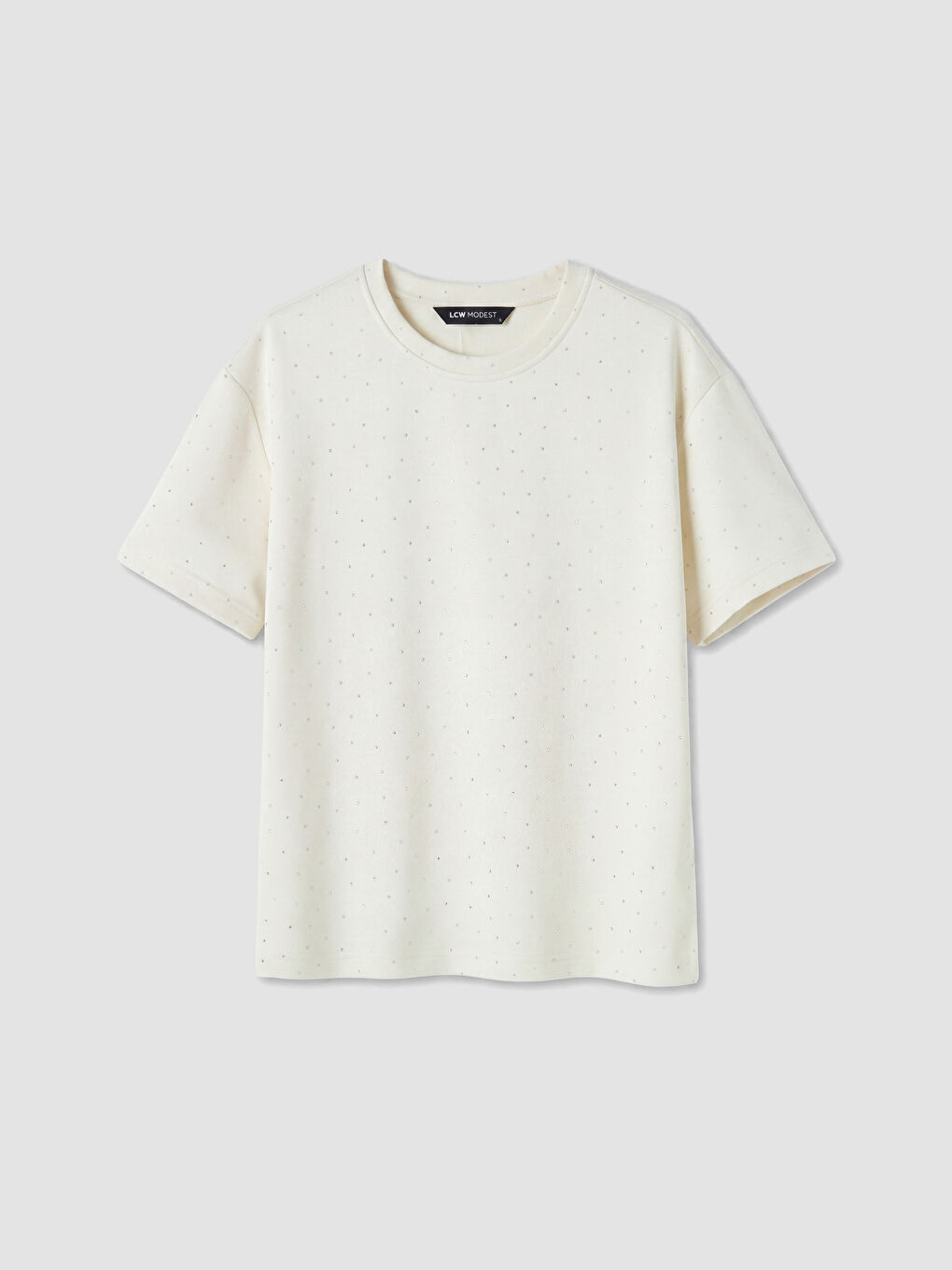 Sarı Bisiklet Yaka Taşlı Oversize Kadın Tişört-4