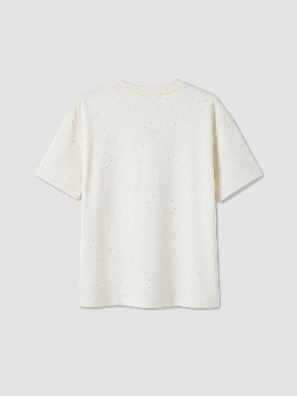 Sarı Bisiklet Yaka Taşlı Oversize Kadın Tişört-6