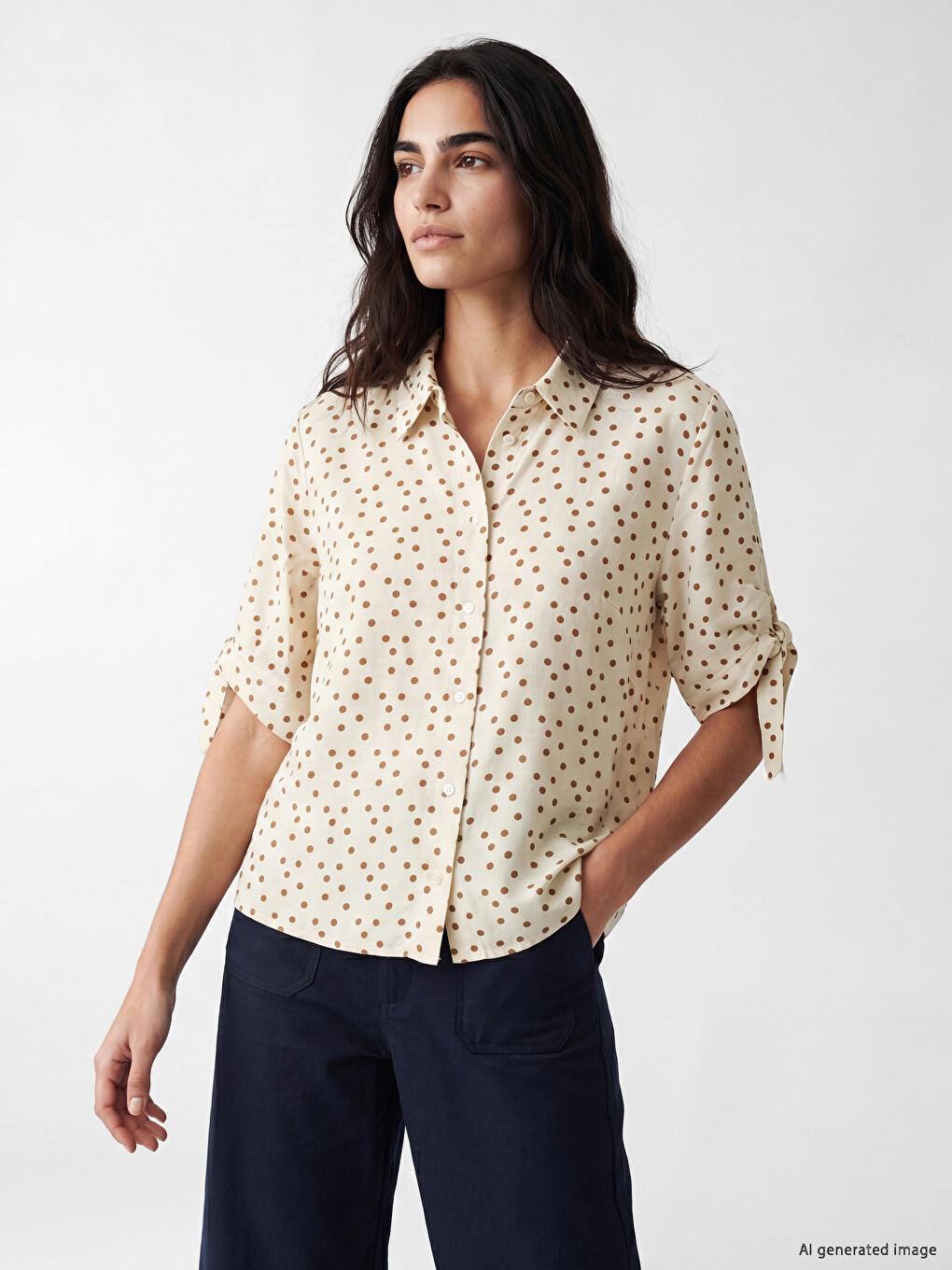 Polka Dot Linen Blend Women's Shirt