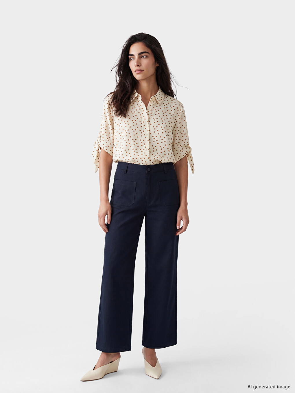 Polka Dot Linen Blend Women's Shirt-1
