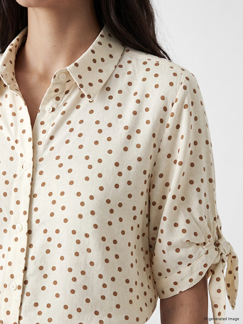 Polka Dot Linen Blend Women's Shirt-2