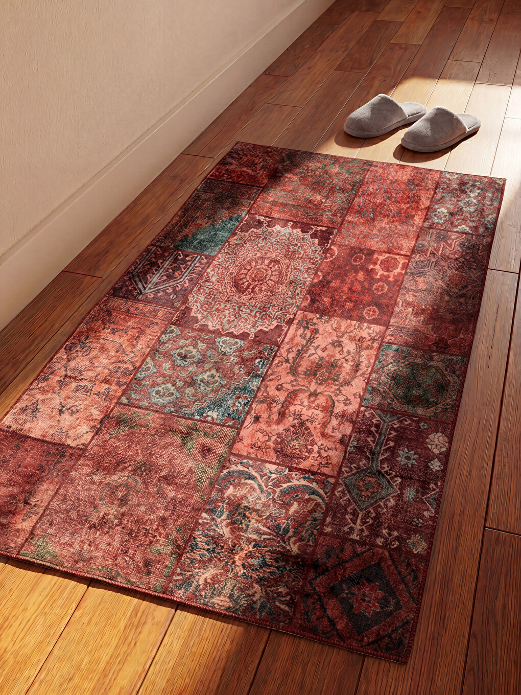 Karışık Patchwork Etnik Desenli Dikdörtgen Halı 80x150 cm