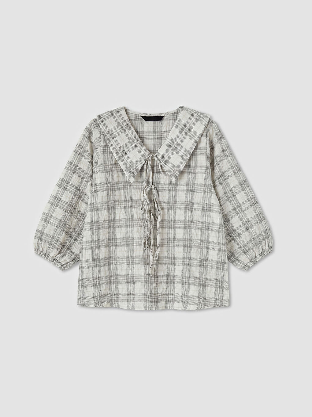 Ekru Bebe Yaka Ekose Bluz-4