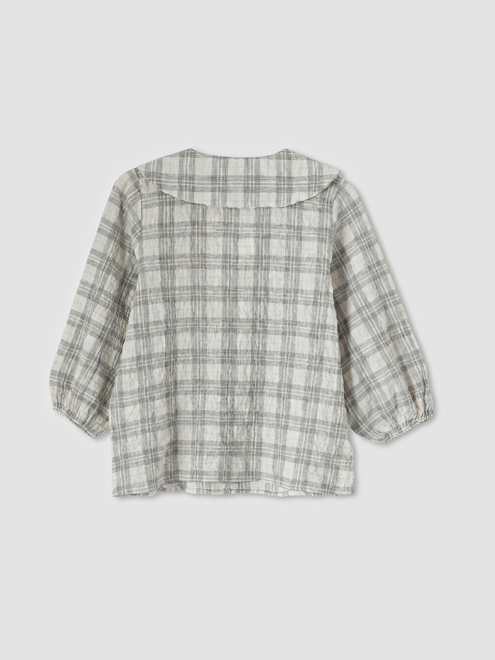 Ekru Bebe Yaka Ekose Bluz-5