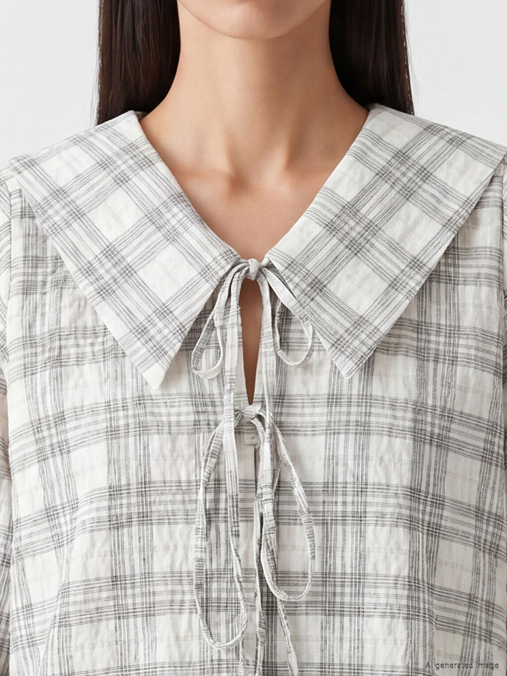 Ekru Bebe Yaka Ekose Bluz-2