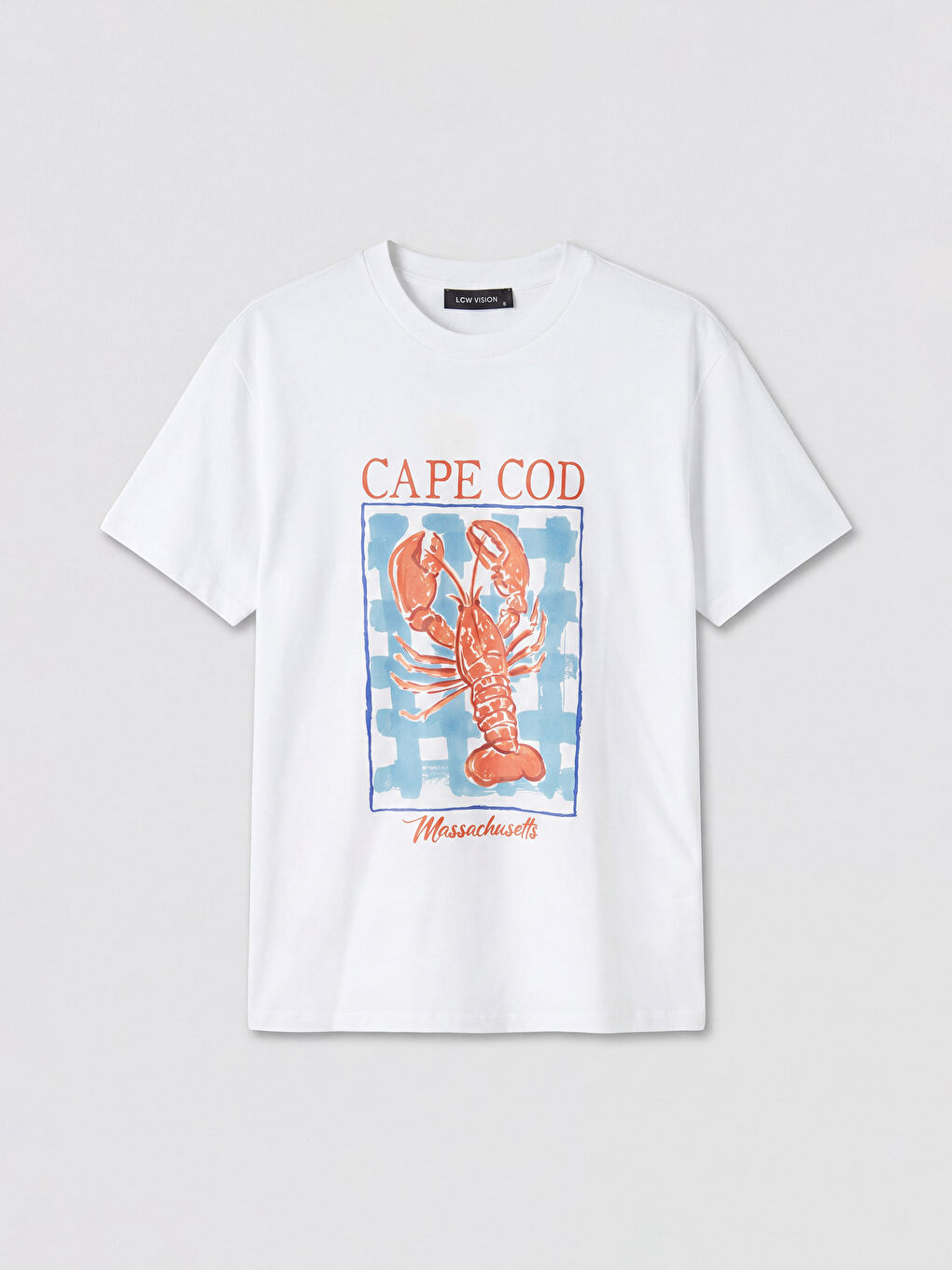 Beyaz Bisiklet Yaka Cape Cod Baskılı Kadın Tişört