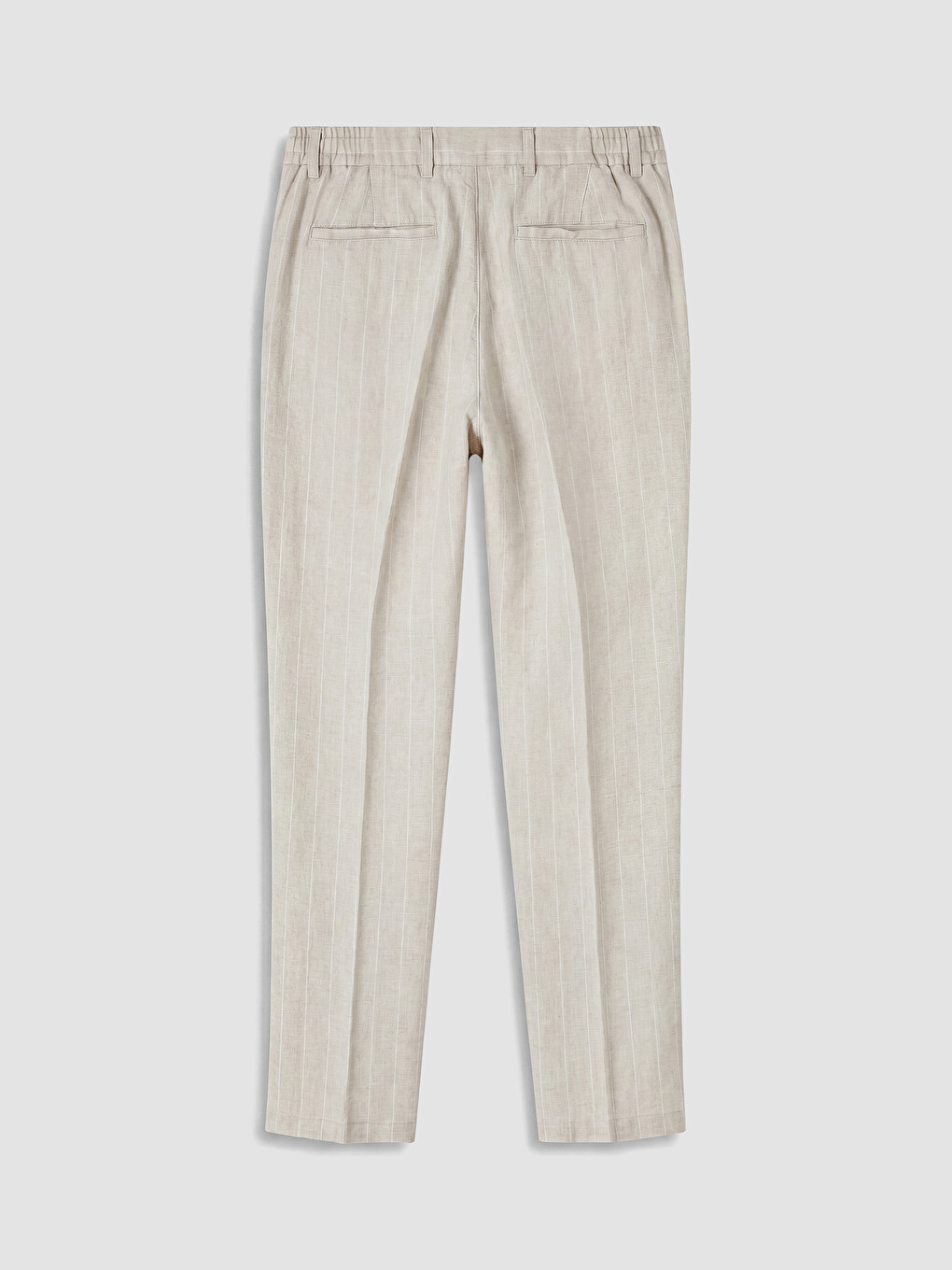 Bej Regular Fit %100 Keten Çizgili Erkek Pantolon-2