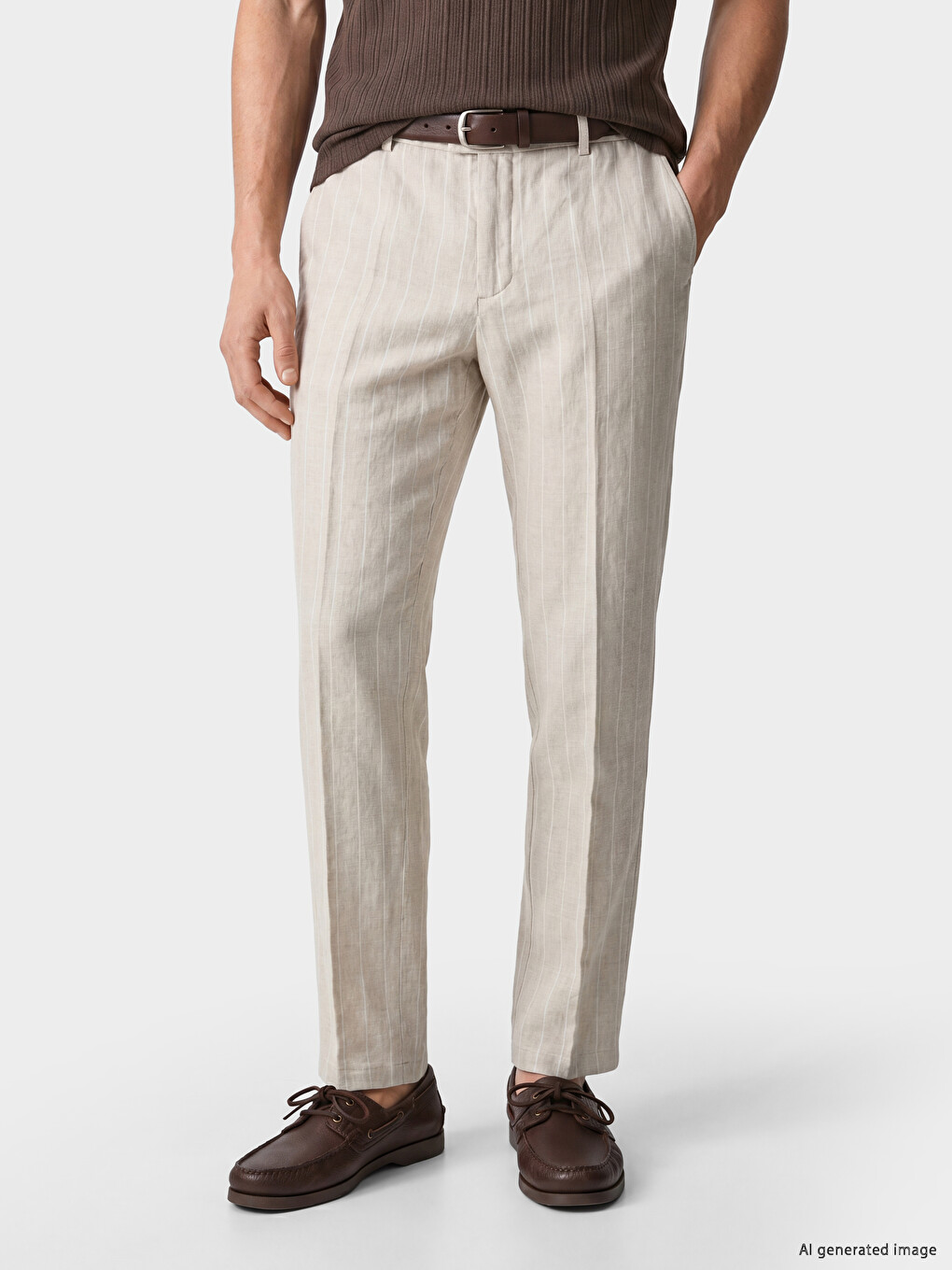 Regular Fit 100% Lanene Prugaste Muške pantalone-1
