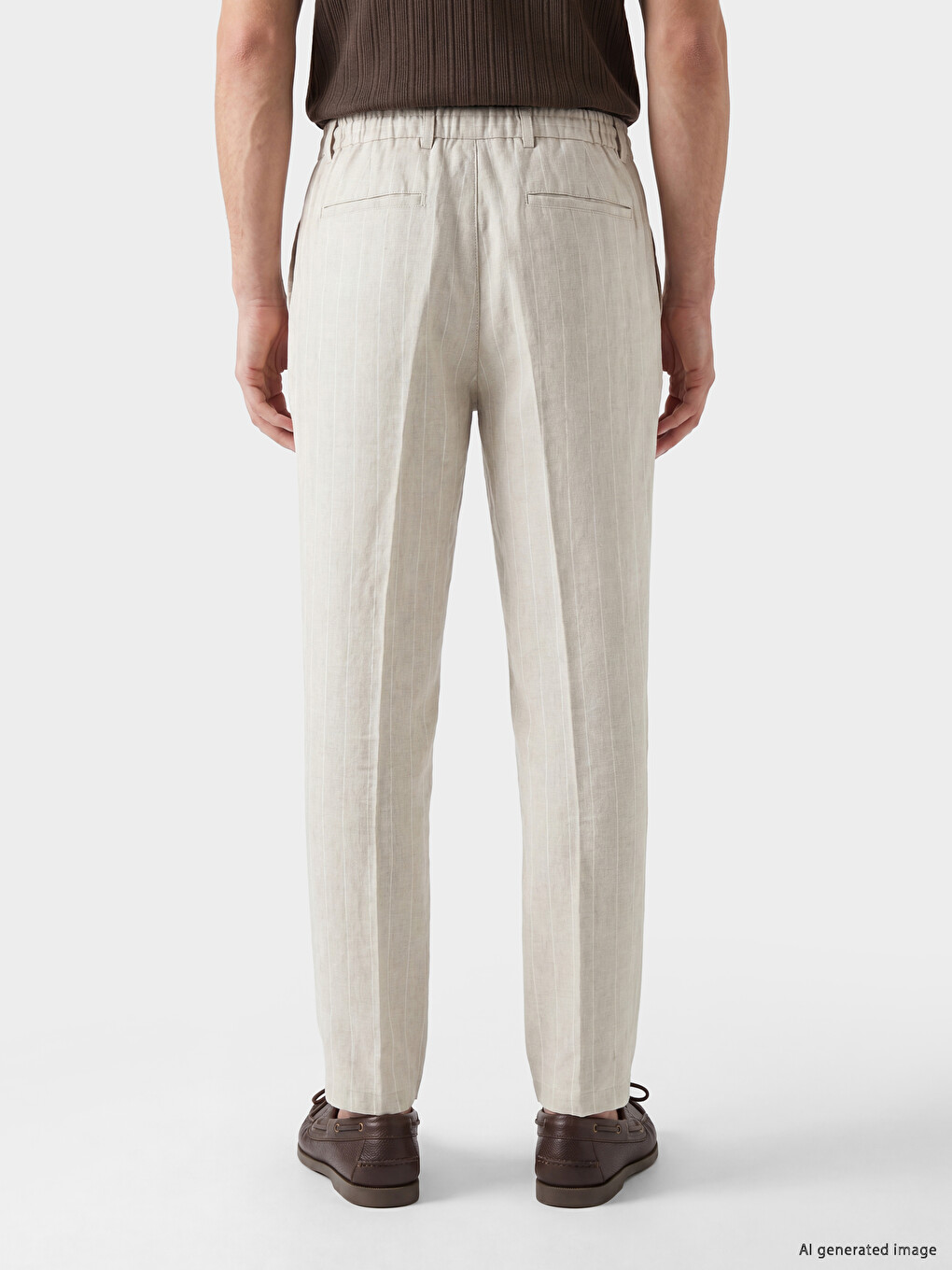 Regular Fit 100% Lanene Prugaste Muške pantalone-3