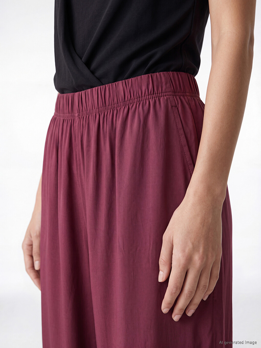 Bordo Beli Lastikli Kadın Jogger Pantolon-2