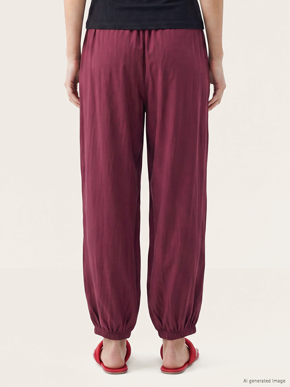 Bordo Beli Lastikli Kadın Jogger Pantolon-3
