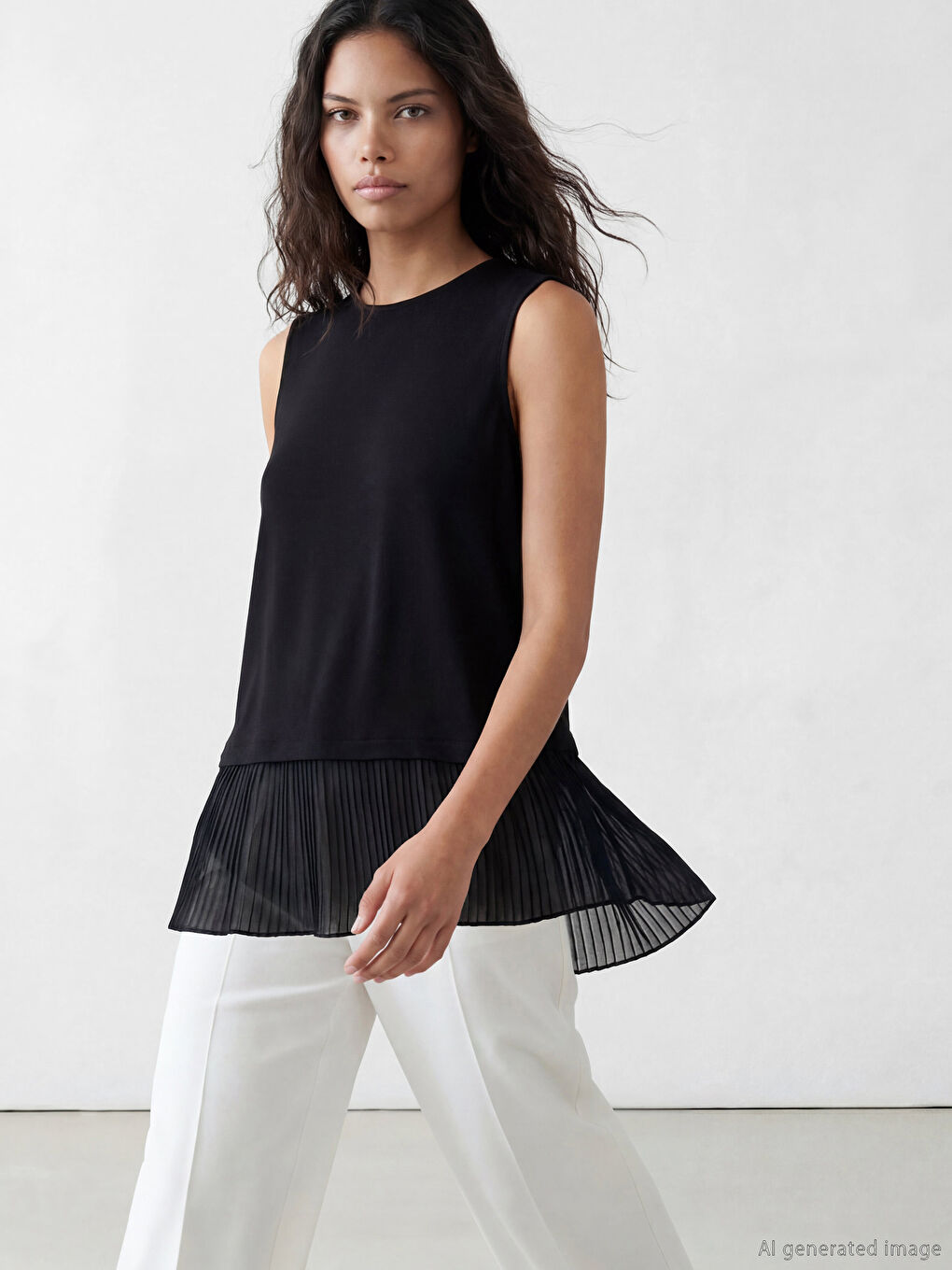 Siyah Bisiklet Yaka Pileli Bluz