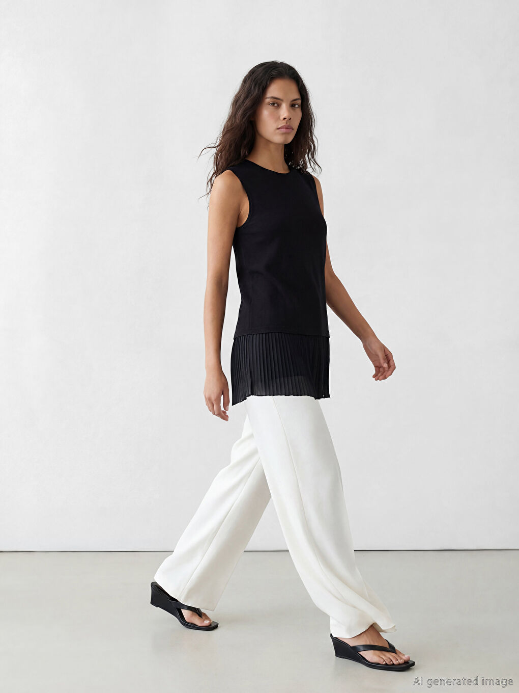 Siyah Bisiklet Yaka Pileli Bluz-1