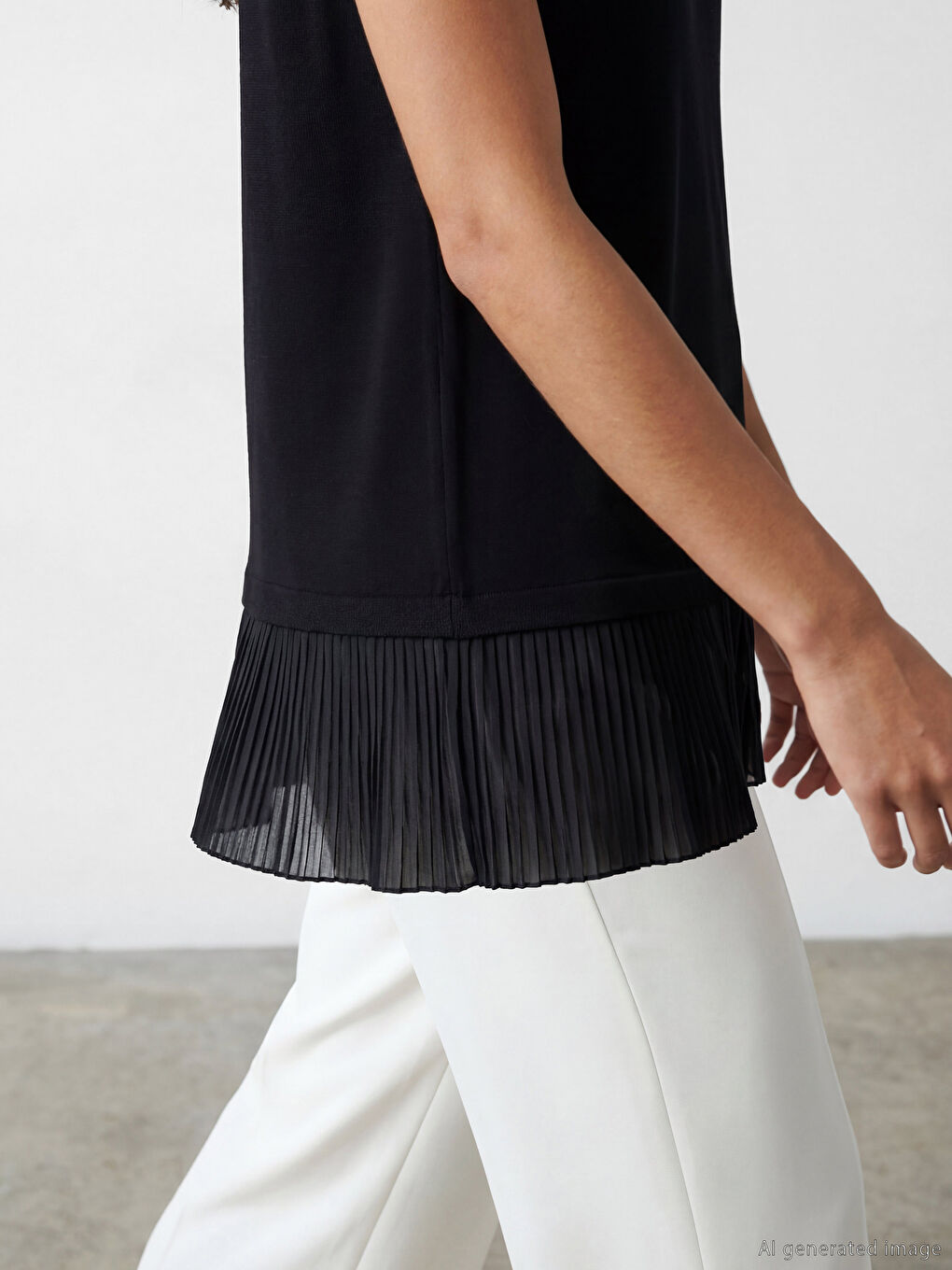 Siyah Bisiklet Yaka Pileli Bluz-2