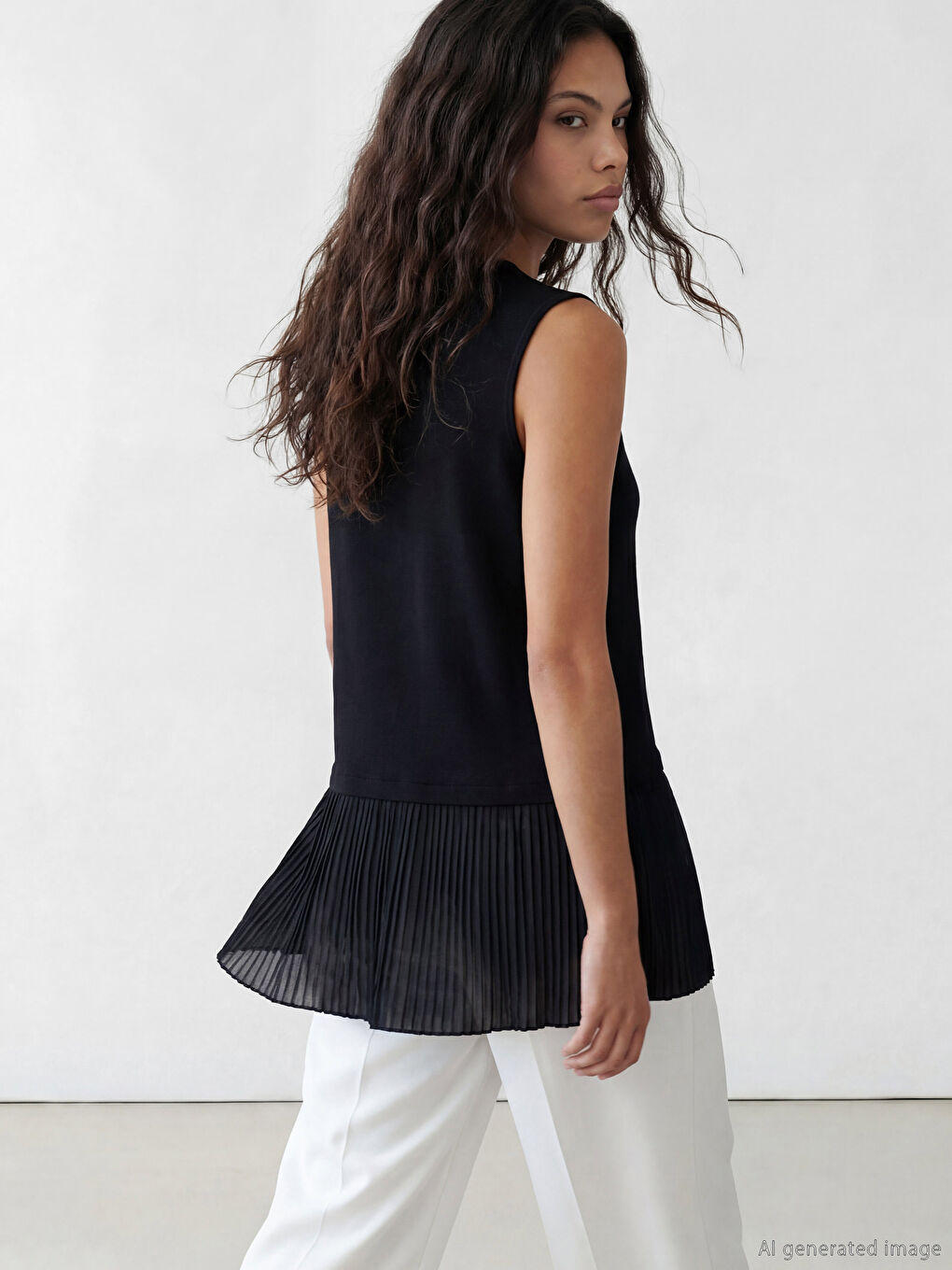 Siyah Bisiklet Yaka Pileli Bluz-3