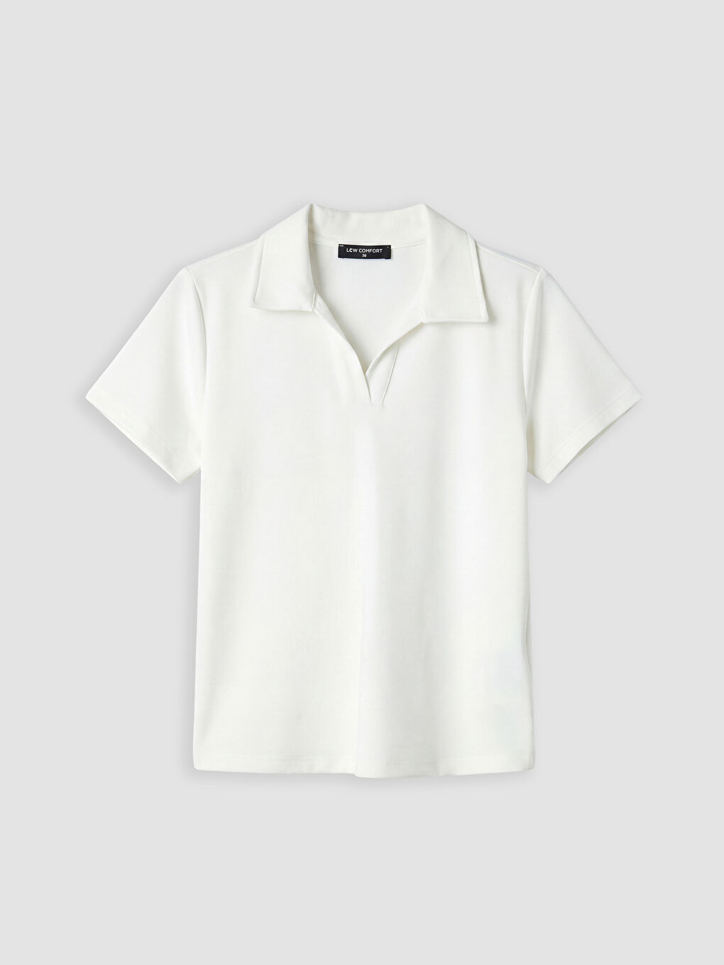 Beyaz Polo Yaka Soft Touch Kadın Tişört-4