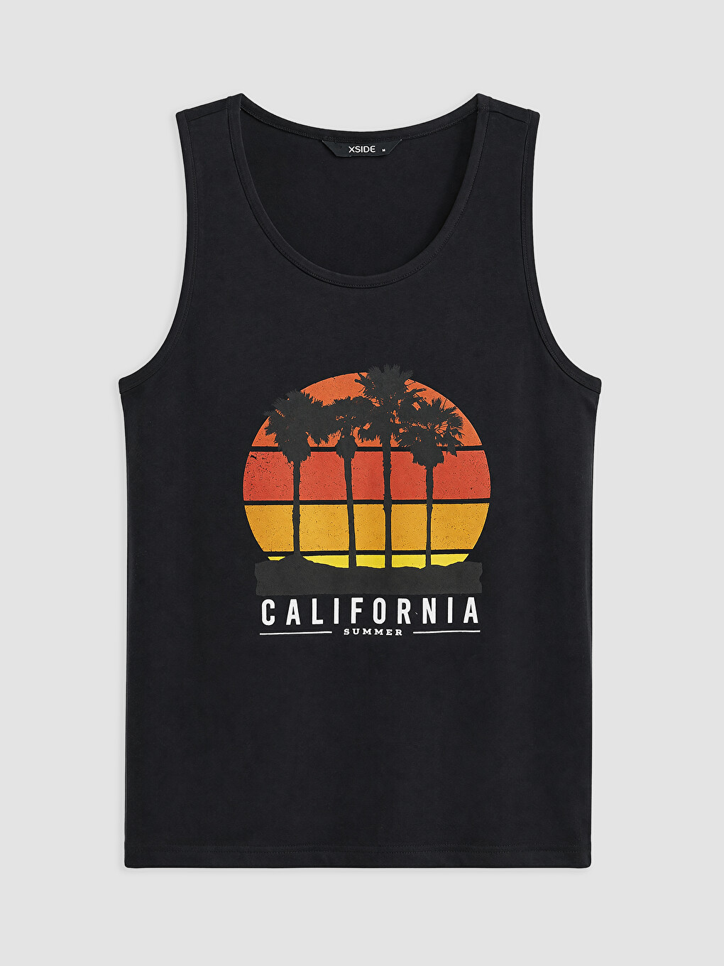 Siyah Bisiklet Yaka California Baskılı Erkek Kolsuz Tişört