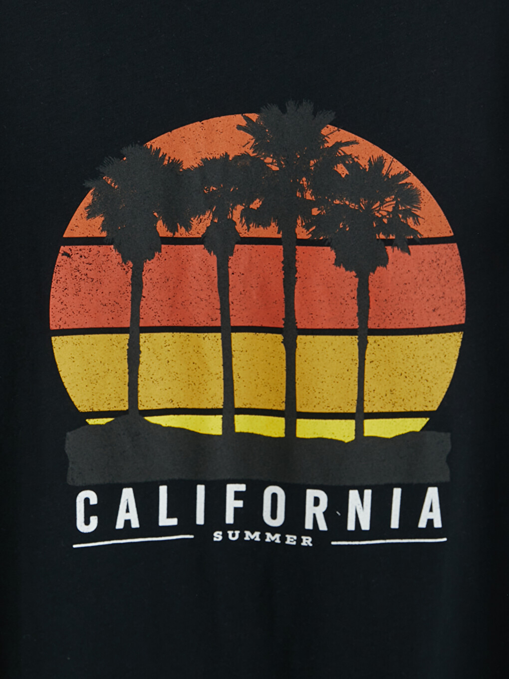 Siyah Bisiklet Yaka California Baskılı Erkek Kolsuz Tişört-2