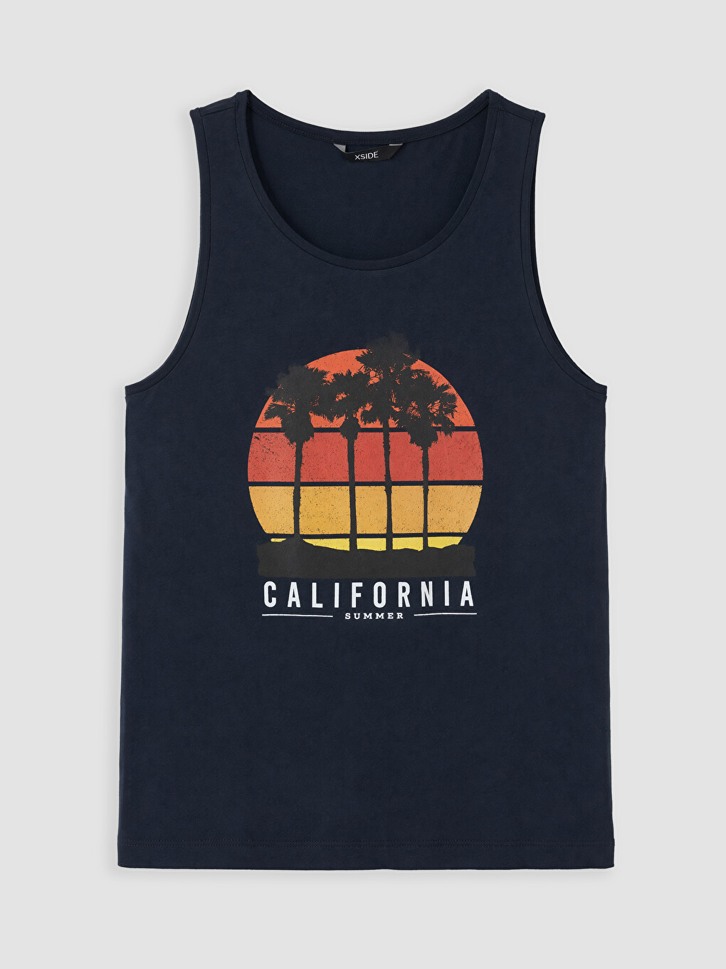 Lacivert Bisiklet Yaka California Baskılı Erkek Kolsuz Tişört