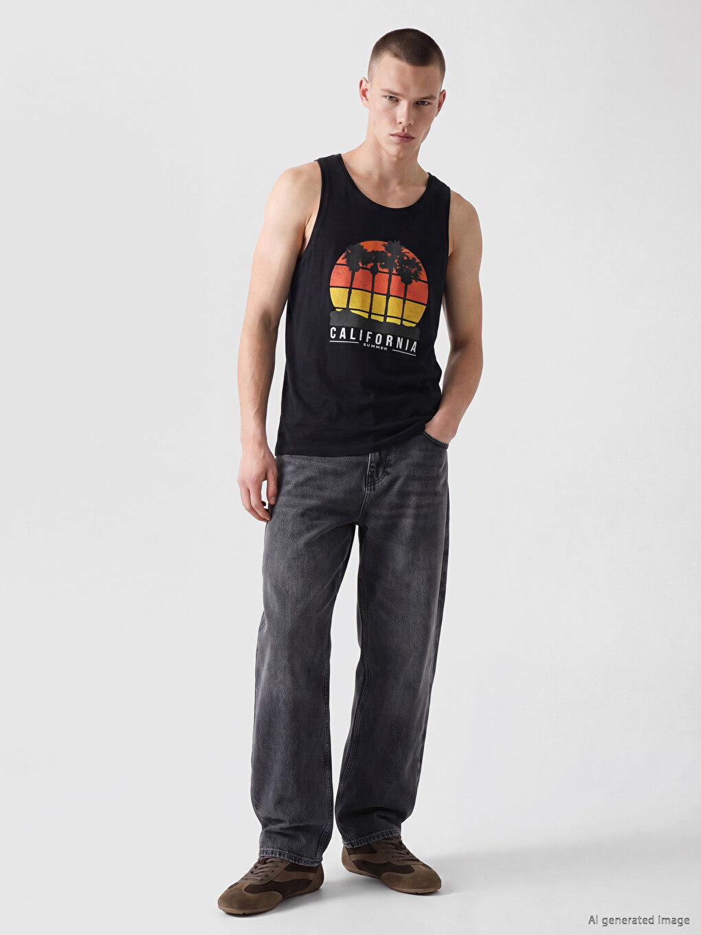 Crew Neck California Printed Men's Sleeveless T-shirt-1