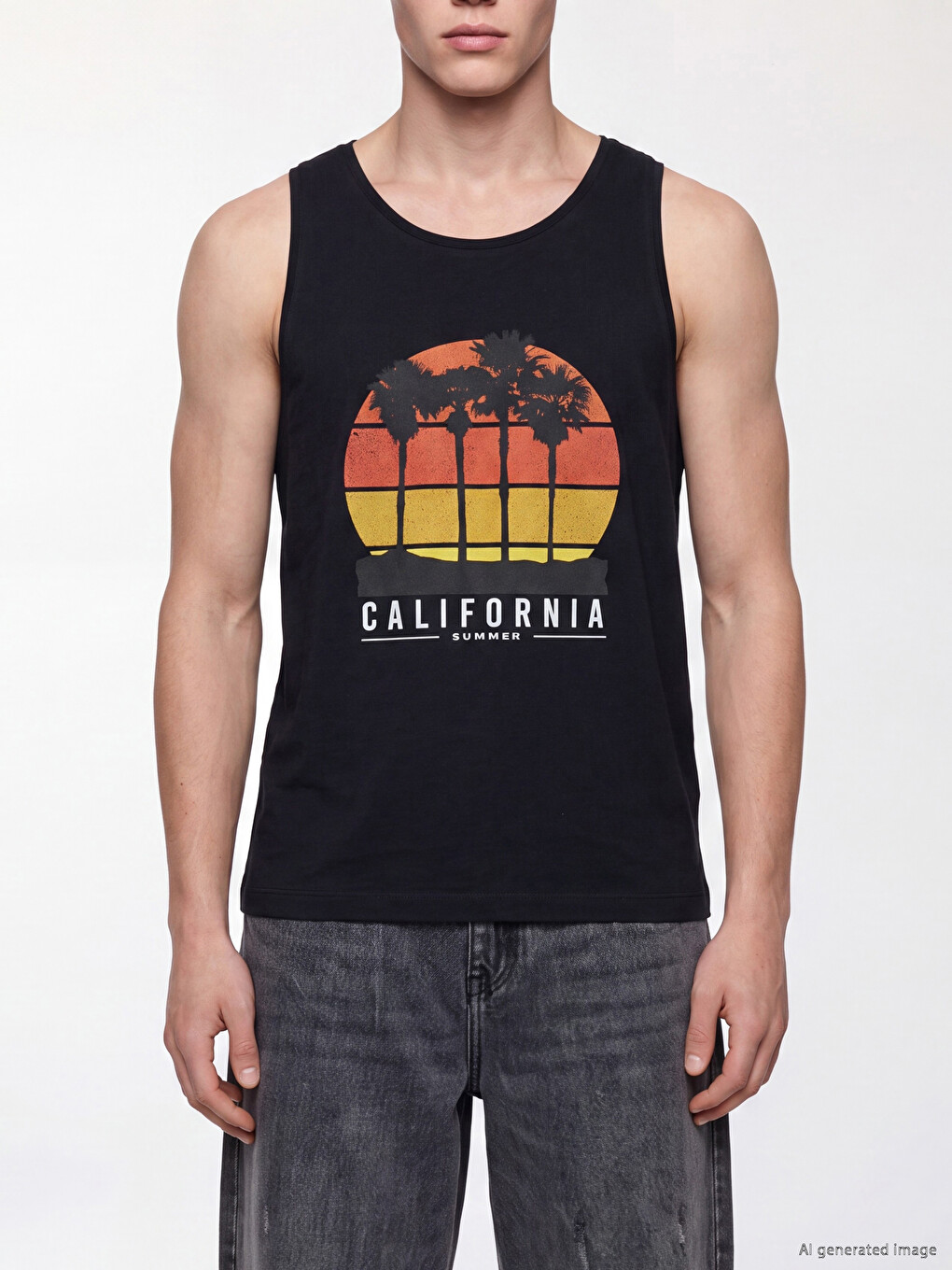 Crew Neck California Printed Men's Sleeveless T-shirt-2