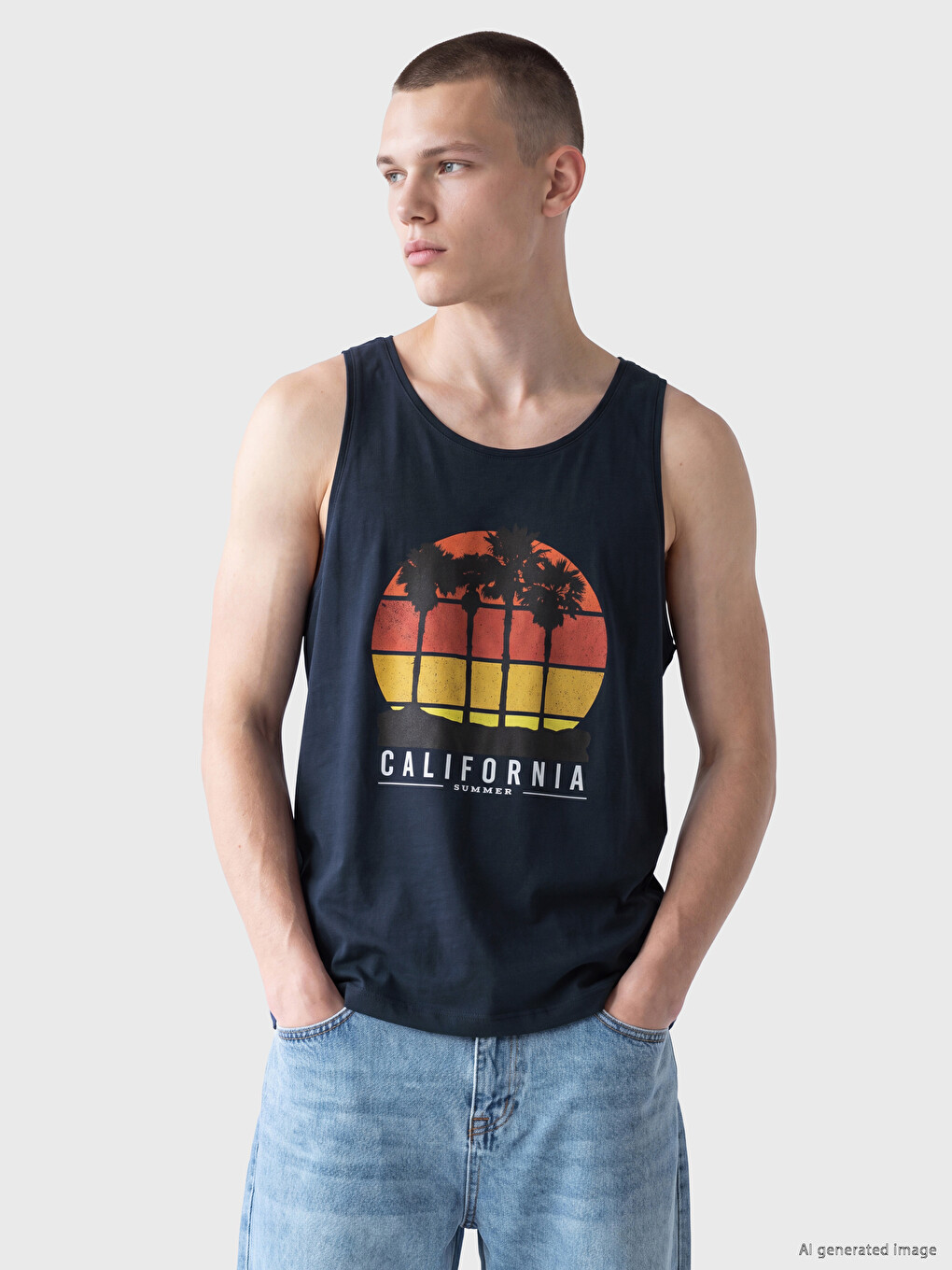 Crew Neck California Printed Men's Sleeveless T-shirt