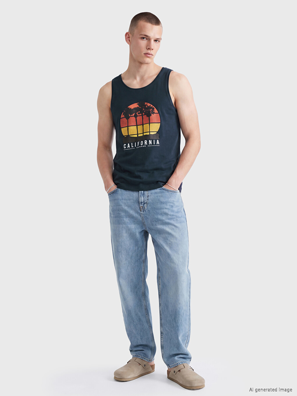Crew Neck California Printed Men's Sleeveless T-shirt-1