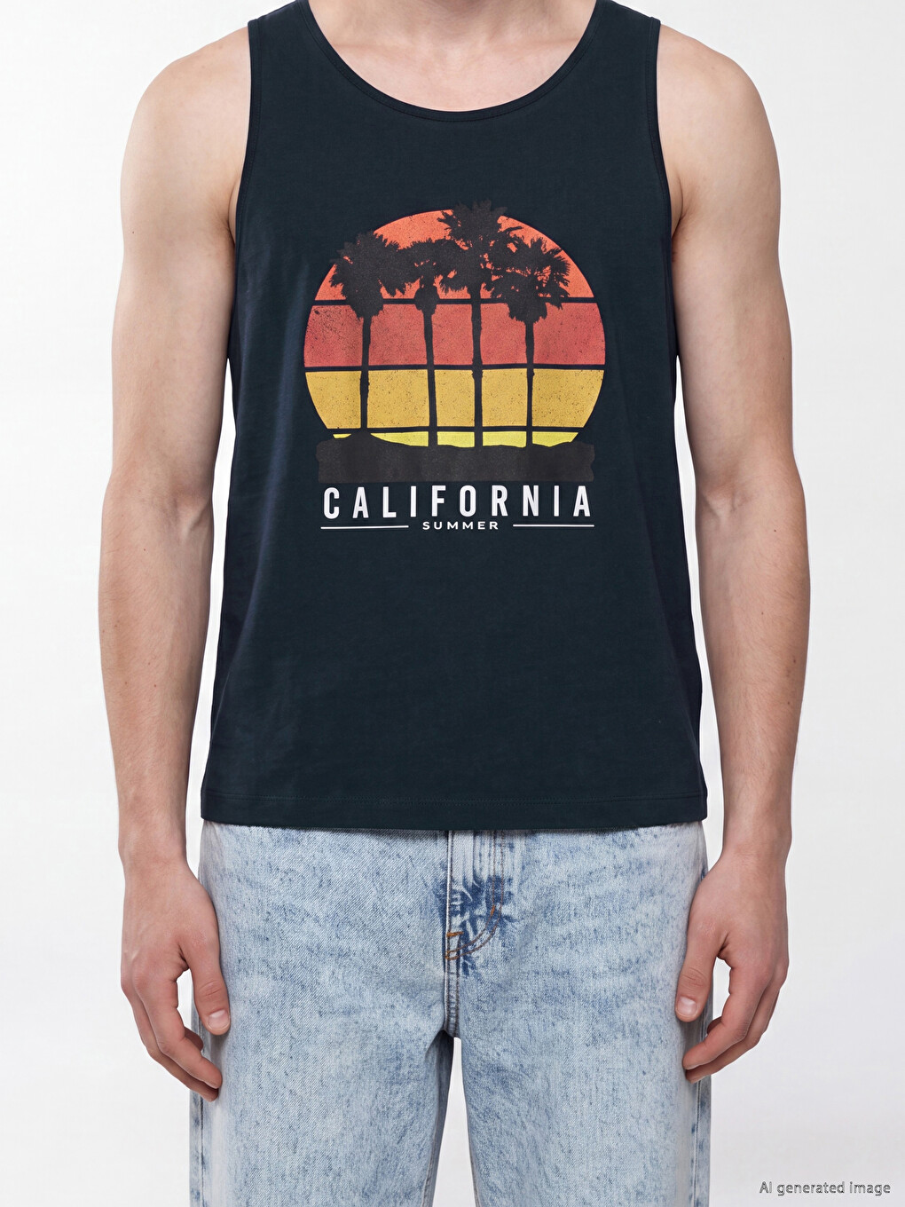 Crew Neck California Printed Men's Sleeveless T-shirt-2