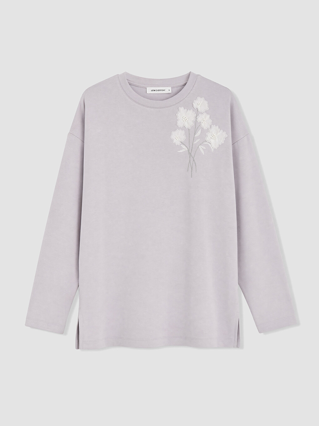 Lila Nakışlı Oversize Soft Touch Kadın Tunik