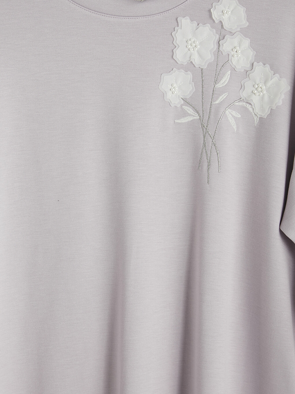 Lila Nakışlı Oversize Soft Touch Kadın Tunik-2