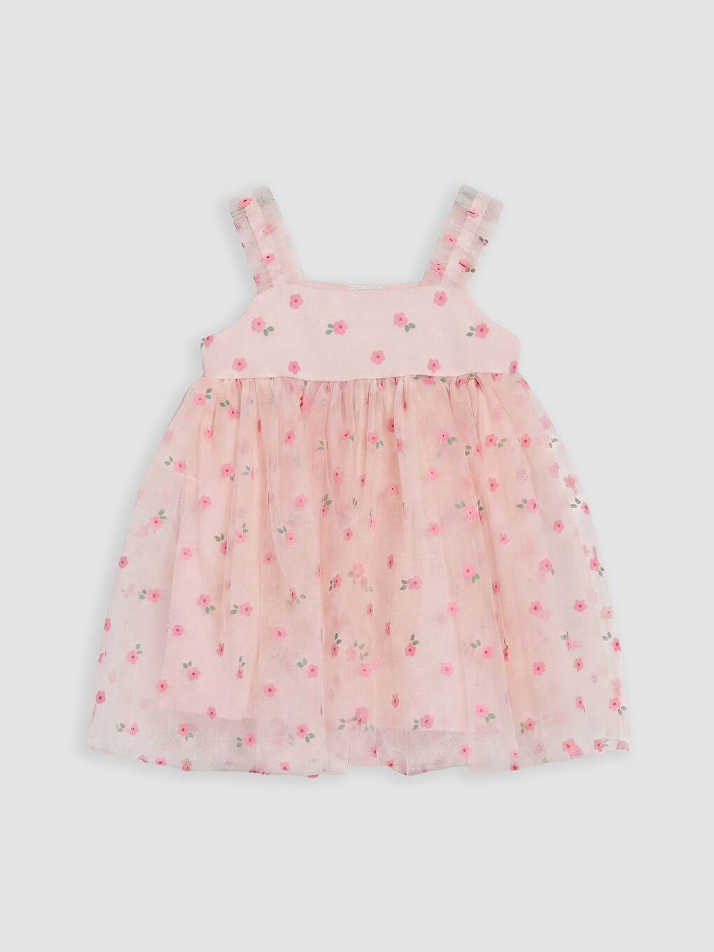 Pembe Çiçek Desenli Kız Bebek Elbise-2