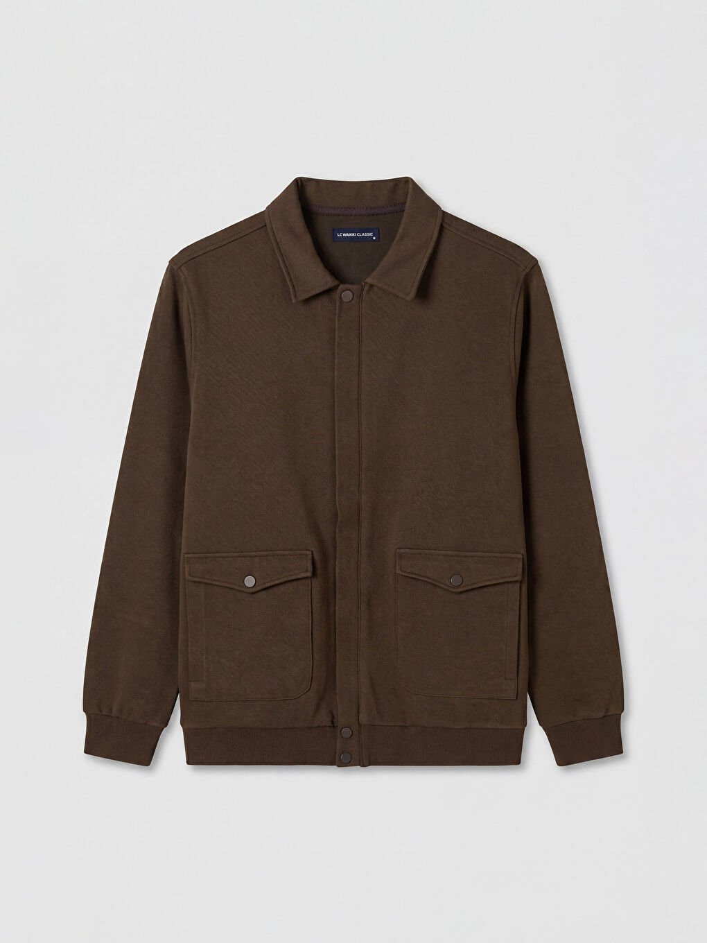 Kahverengi Polo Yaka Erkek Fermuarlı Sweatshirt