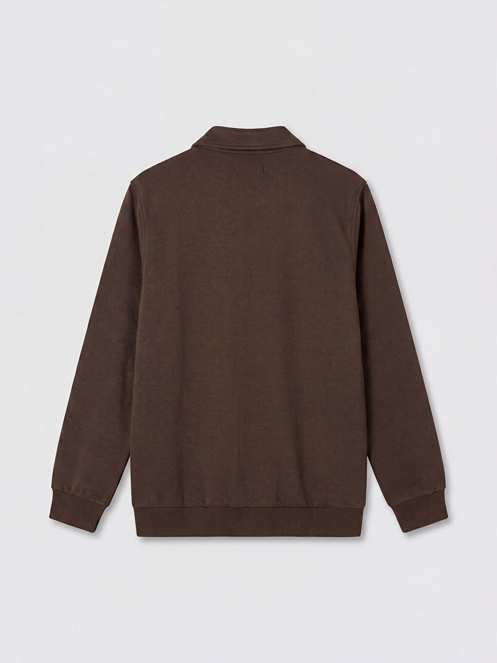 Kahverengi Polo Yaka Erkek Fermuarlı Sweatshirt-1
