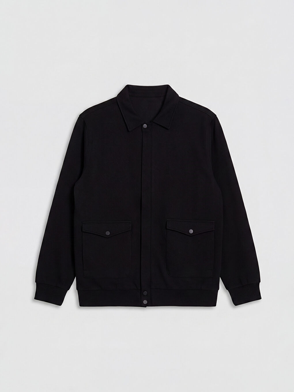 Siyah Polo Yaka Erkek Fermuarlı Sweatshirt-4