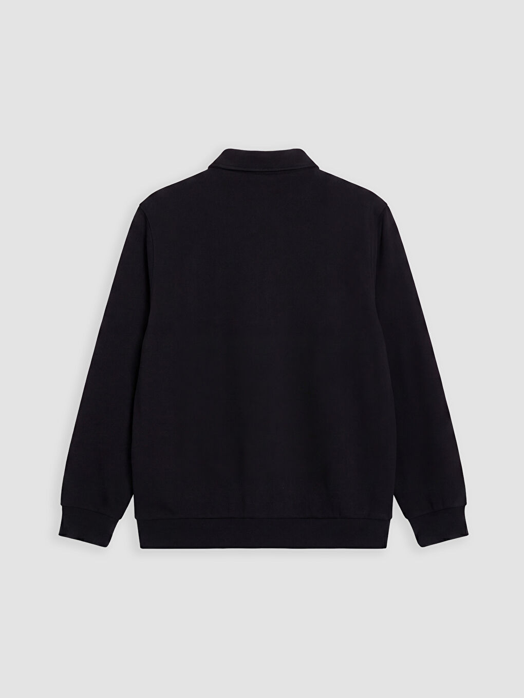 Siyah Polo Yaka Erkek Fermuarlı Sweatshirt-5