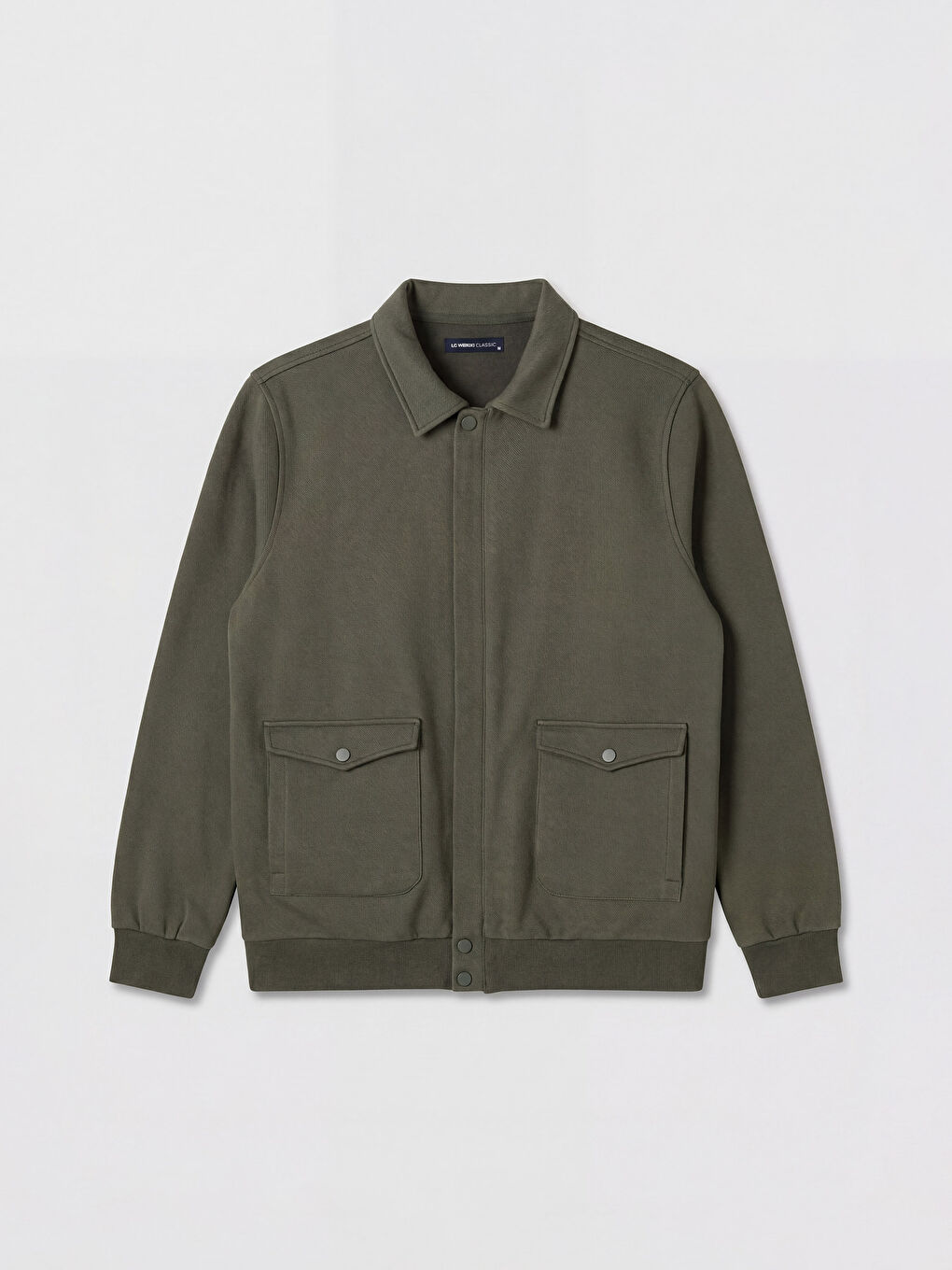 Haki Polo Yaka Erkek Fermuarlı Sweatshirt