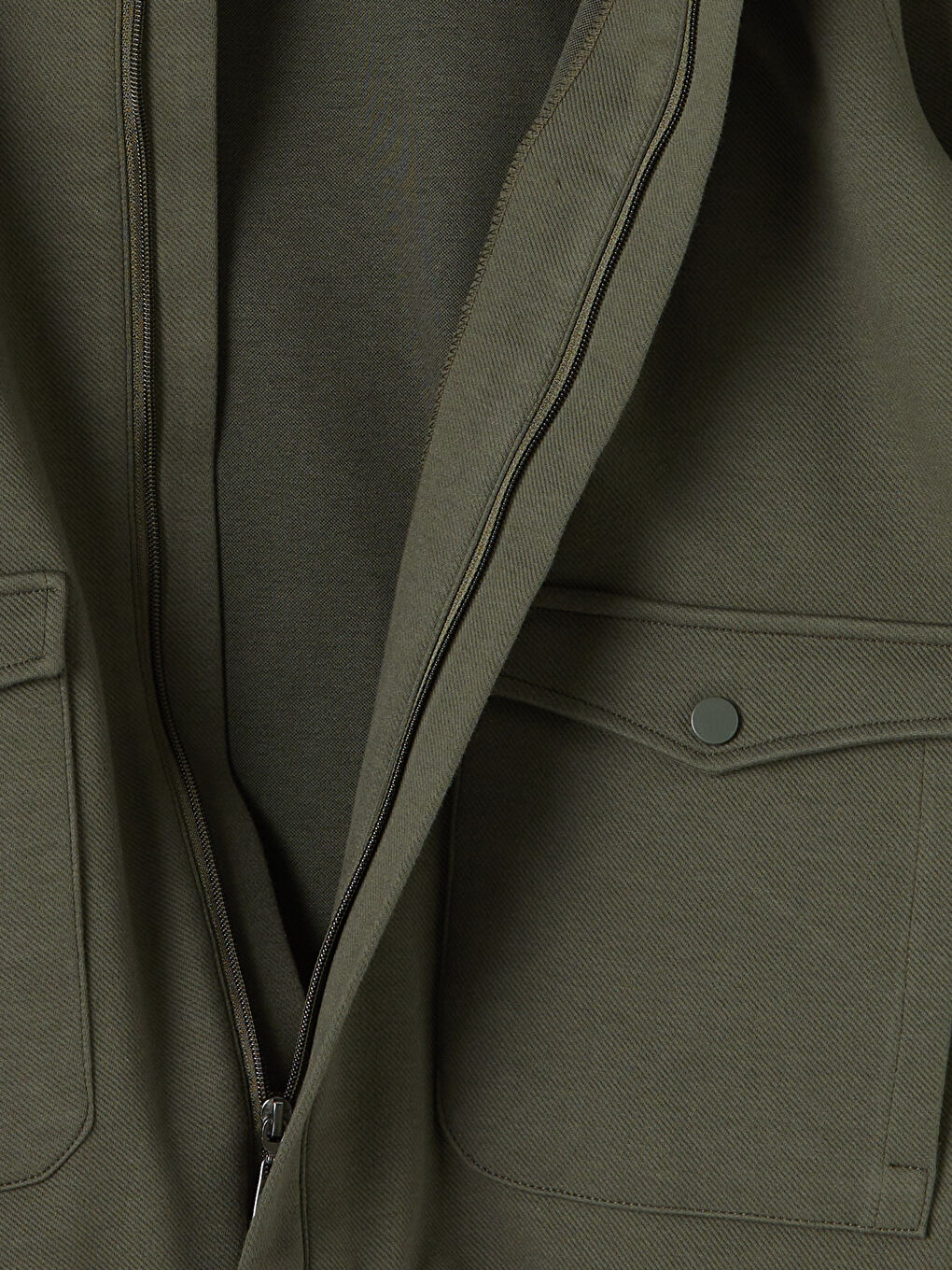 Haki Polo Yaka Erkek Fermuarlı Sweatshirt-3