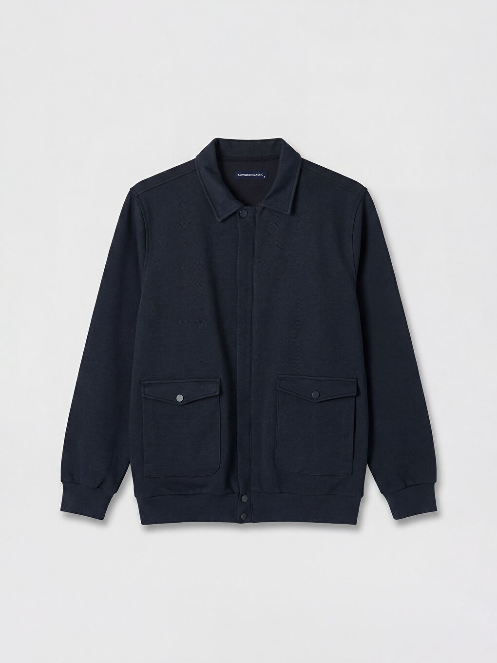 Lacivert Polo Yaka Erkek Fermuarlı Sweatshirt