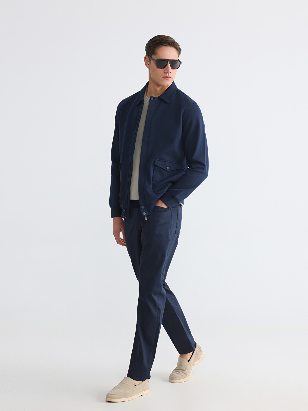 İndigo Polo Yaka Erkek Fermuarlı Sweatshirt-1